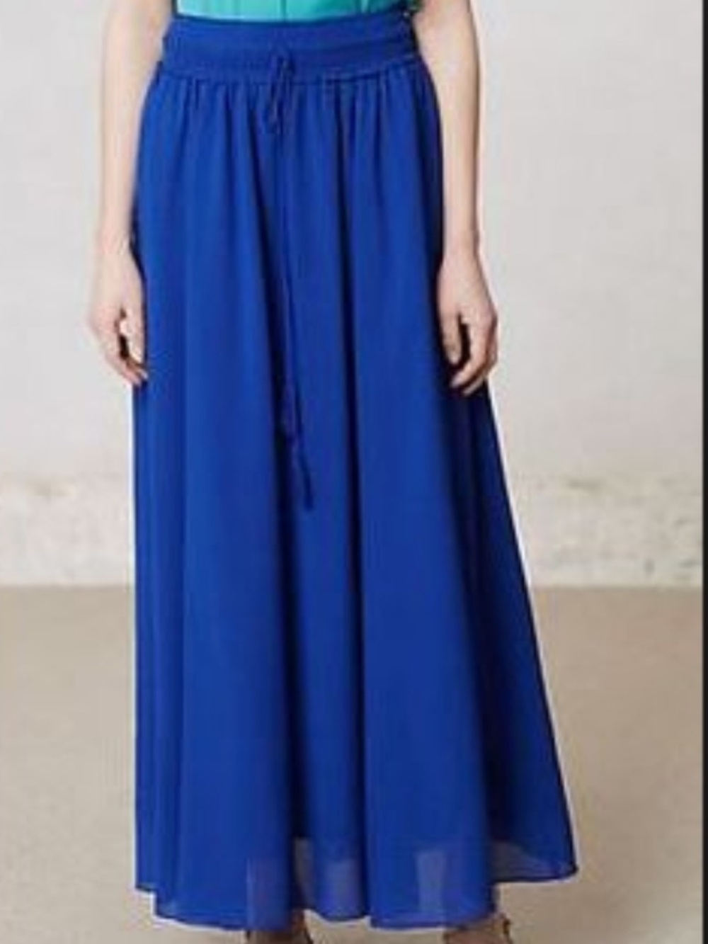 Anthropologie Maeve Royal Blue Drawstring Chiffon Maxi Skirt size Small